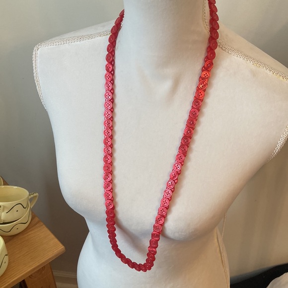 Homemade Overlapping Red Buttons 36” Necklace - Picture 2 of 3